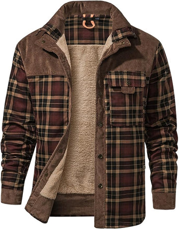Men's Outdoor Casual Vintage Long Sleeve Plaid Flannel Button Down Shirt Jacket